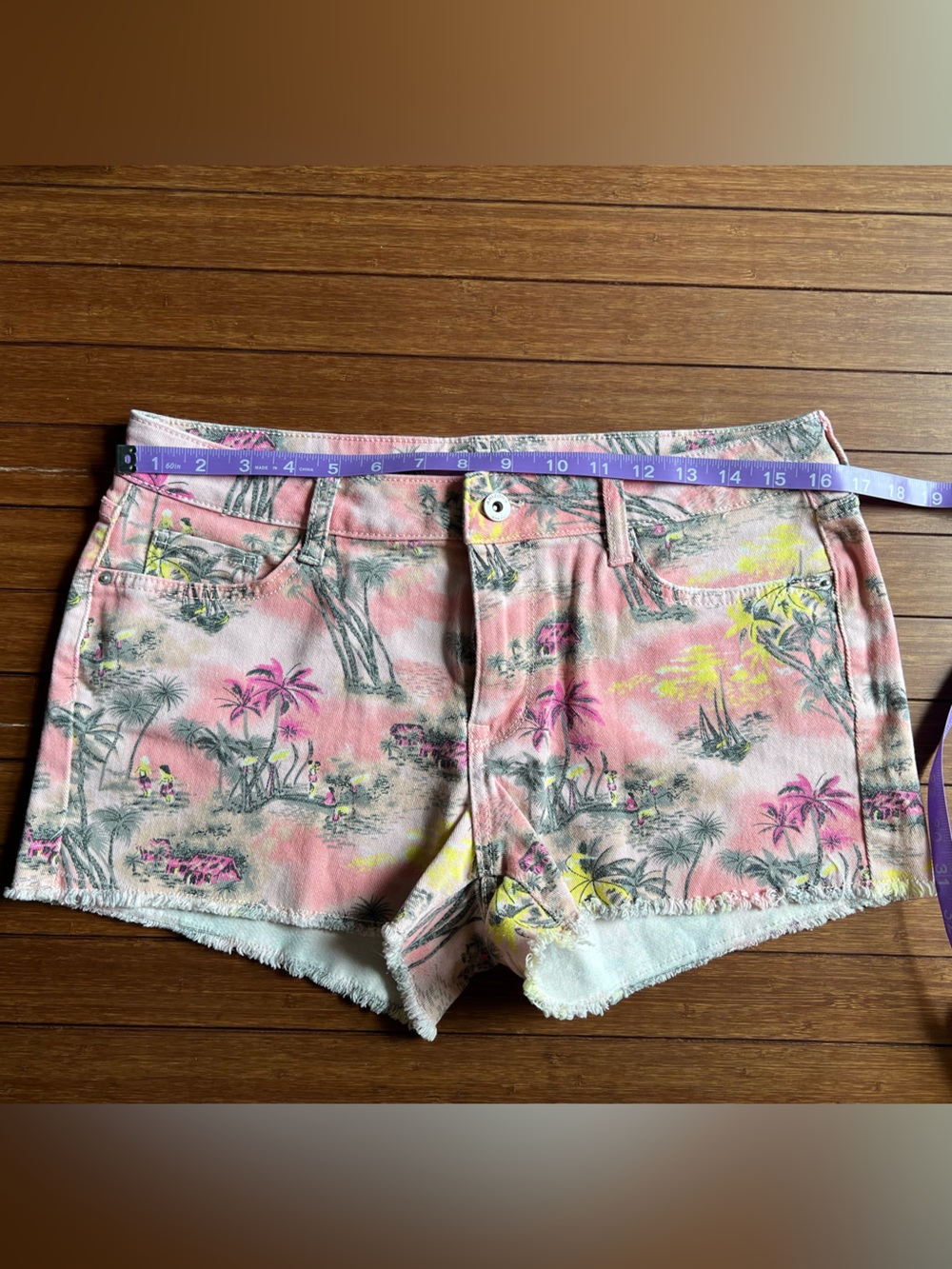 Arizona Jean Co. Pink Tropical Print Denim Shorts